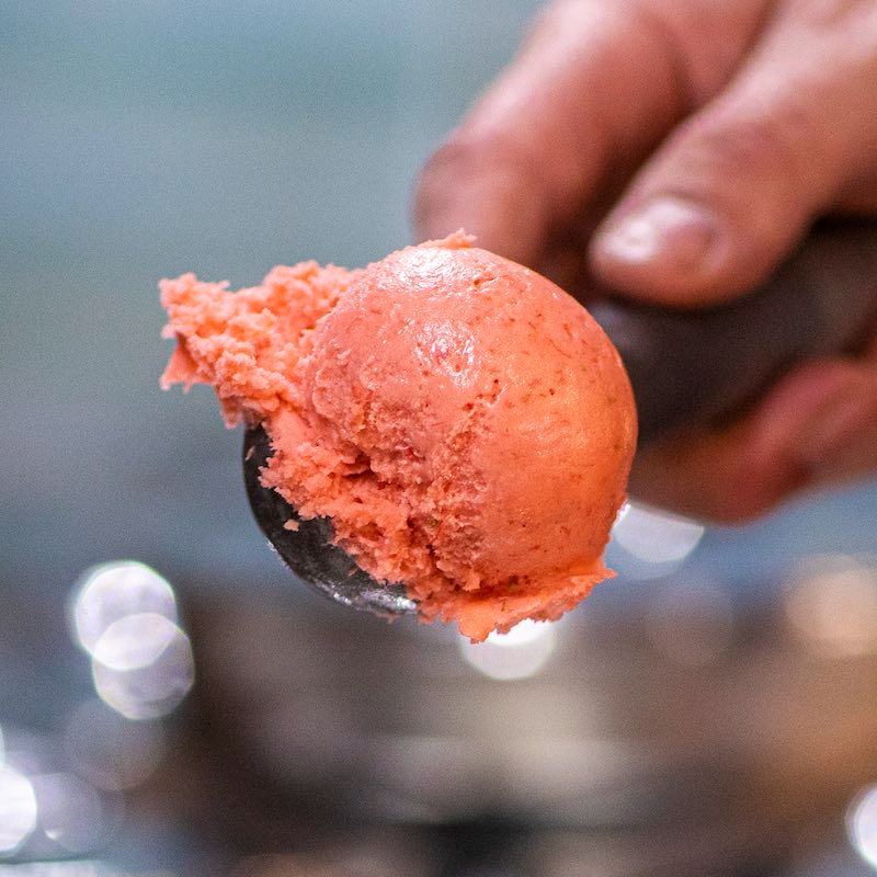 Eissorten in der Vitrine – Inseleis Baabe